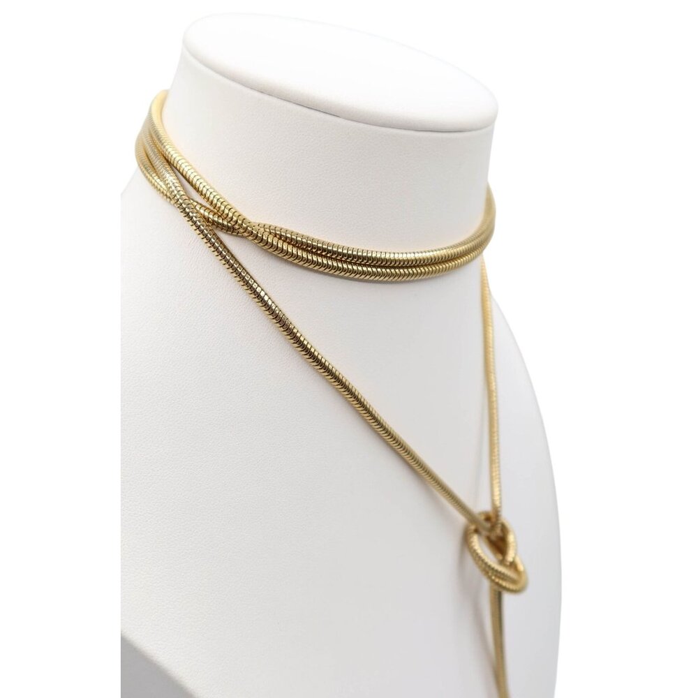 Vintage Wrap Around Knotted Lariat Gold Tone Claspless Necklace w/ Black Finial - Picture 3 of 7